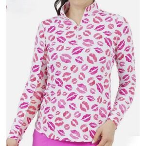 IBKUL KISS ME KATE I/4 Zip Golf Shirt Lips Print UPF Tennis Pickleball Womens XS